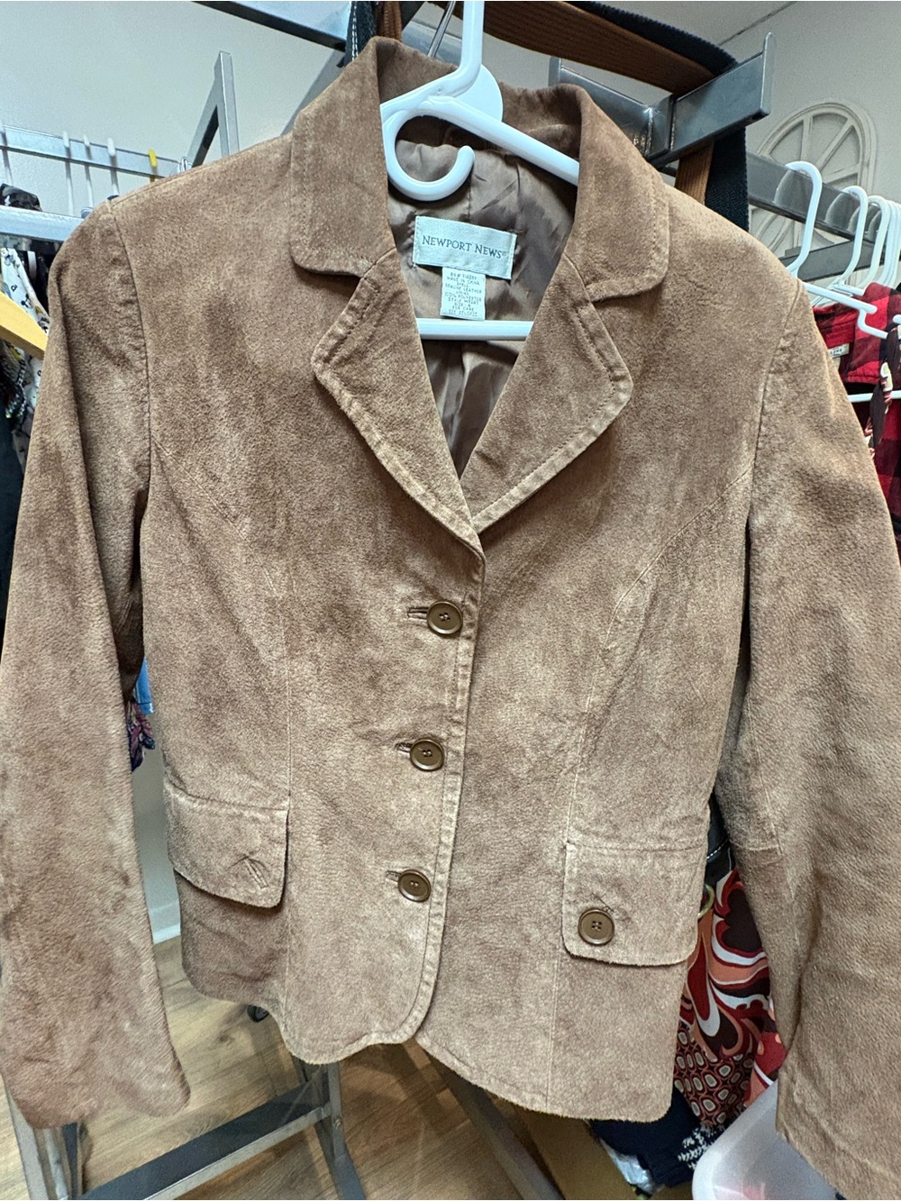Newport News Camel Tan Suede-Style Button Blazer